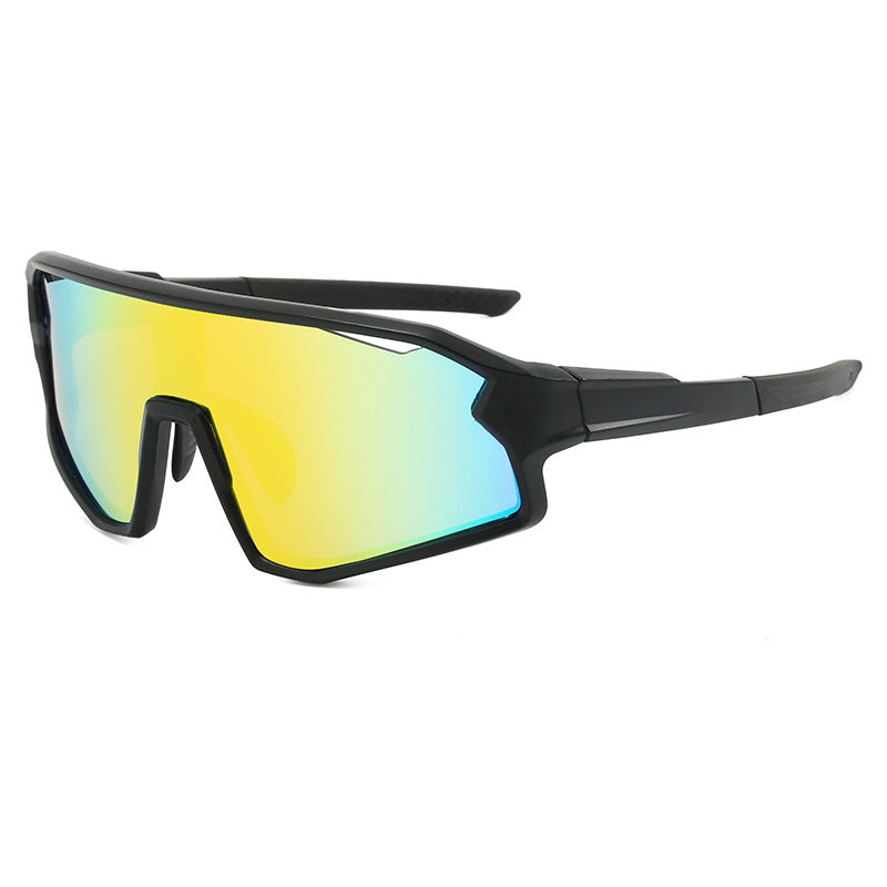 (12 PACK) Wholesale Sports Sunglasses Outdoor Sport Cycling New Arrival Women Oversized One Piece 2024 - BulkSunglassesWholesale.com - Black Frame Gold Mirrored