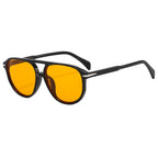 (6 PACK) Wholesale Sunglasses New Arrival Unique Unisex Aviator Trendy 2025 - BulkSunglassesWholesale.com - Shiny Black Frame Orange Lens
