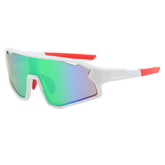 (12 PACK) Wholesale Sports Sunglasses Outdoor Sport Cycling New Arrival Women Oversized One Piece 2024 - BulkSunglassesWholesale.com - White Frame Green Mirrored