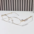 (6 PACK) Wholesale Sunglasses Women Rhinestone Round 2024 - BulkSunglassesWholesale.com - Gold Frame Transparent Lens