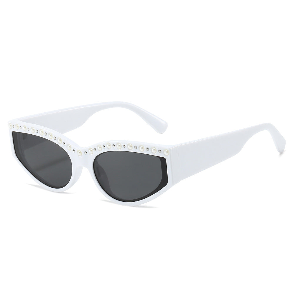 (6 PACK) Wholesale Sunglasses New Arrival Fashion Cat Eye Women Trendy Rhinestone Women 2025 - BulkSunglassesWholesale.com - White Frame Black Lens