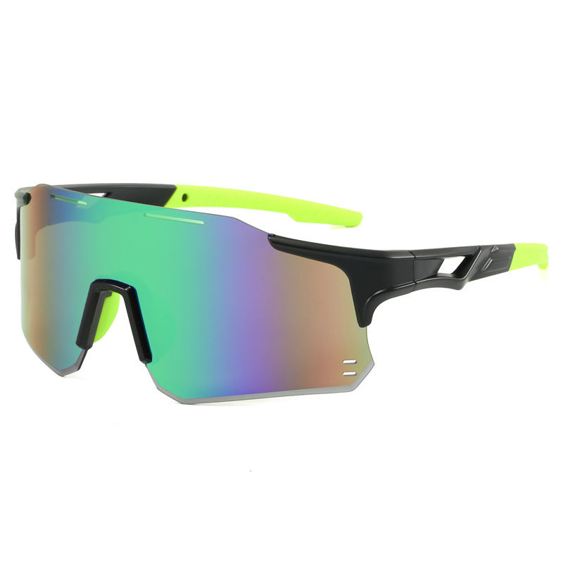 (12 PACK) Wholesale Sports Sunglasses New Arrival Outdoor Cycling Windproof Unisex Sport 2024 - BulkSunglassesWholesale.com - Black Frame Green Mirrored