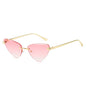 (6 PACK) Wholesale Sunglasses Fashion Cat Eye Cut Edge Trendy New Arrival Rimless Triangle 2024 - BulkSunglassesWholesale.com - Gold Frame Gradient Pink Lens