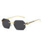 (6 PACK) Wholesale Sunglasses New Arrival Rimless Unique Leopard Head Polygon Cut Edge Fashion Women 2024 - BulkSunglassesWholesale.com - Gold Frame Black Lens