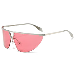 (6 PACK) Wholesale Sunglasses New Arrival Women Women Trendy 2024 - BulkSunglassesWholesale.com - Silver Frame Pink Lens