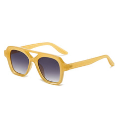 (6 PACK) Wholesale Sunglasses New Arrival Double Bridge Fashion Aviator Unique Unisex 2024 - BulkSunglassesWholesale.com - Yellow Frame Gradient Black Lens