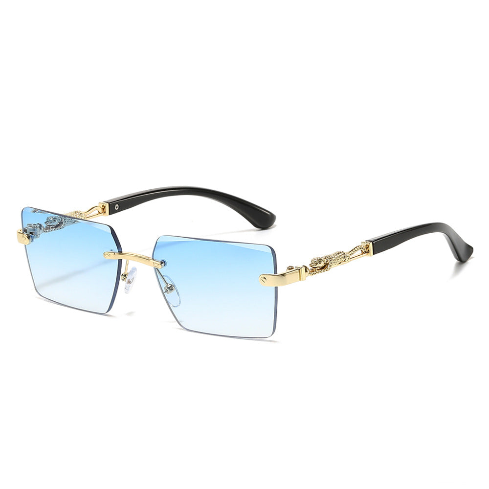 (6 PACK) Wholesale Sunglasses New Arrival Square Fashion Unique Unique Cut Edge 2024 - BulkSunglassesWholesale.com - Gold Frame Gradient Blue Lens