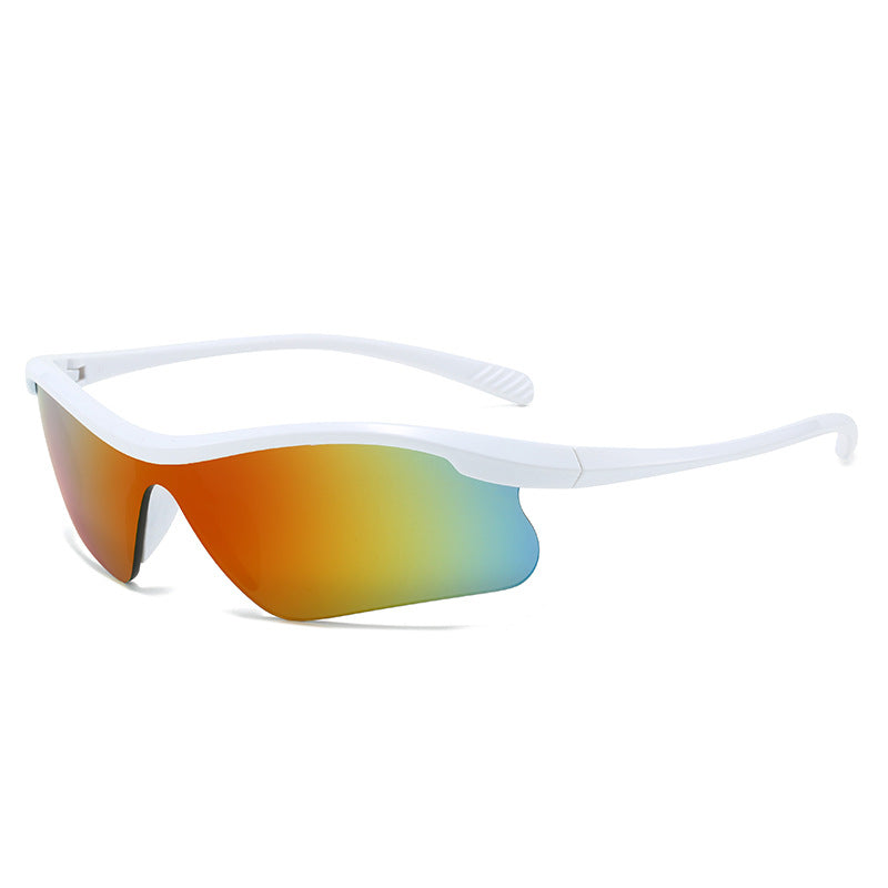 (12 PACK) Wholesale Sports Sunglasses Fashion Unique Women Trendy Sport Cycling Windproof 2024 - BulkSunglassesWholesale.com - White Frame Red Mirrored