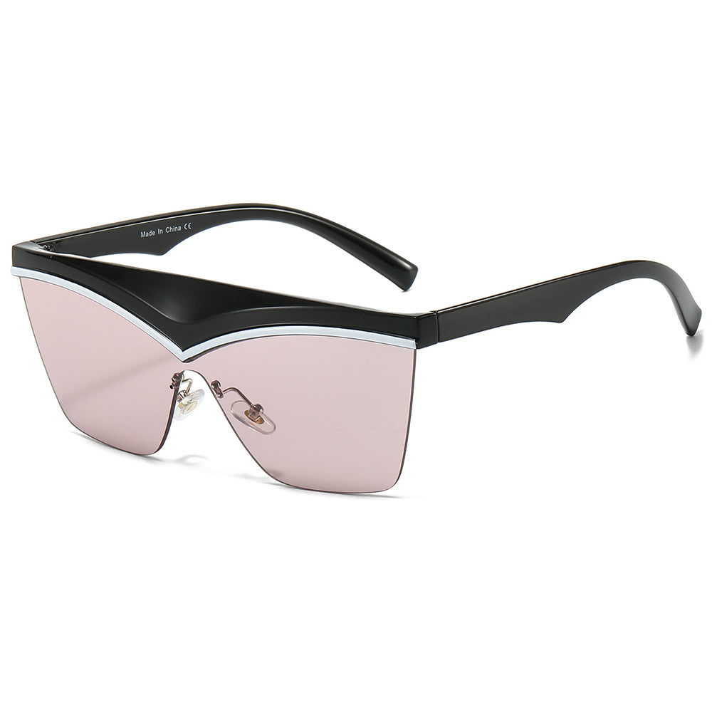 (6 PACK) Wholesale Sunglasses New Arrival Polygon Unique Square One Piece Fashion 2024 - BulkSunglassesWholesale.com - Black Frame Pink Lens