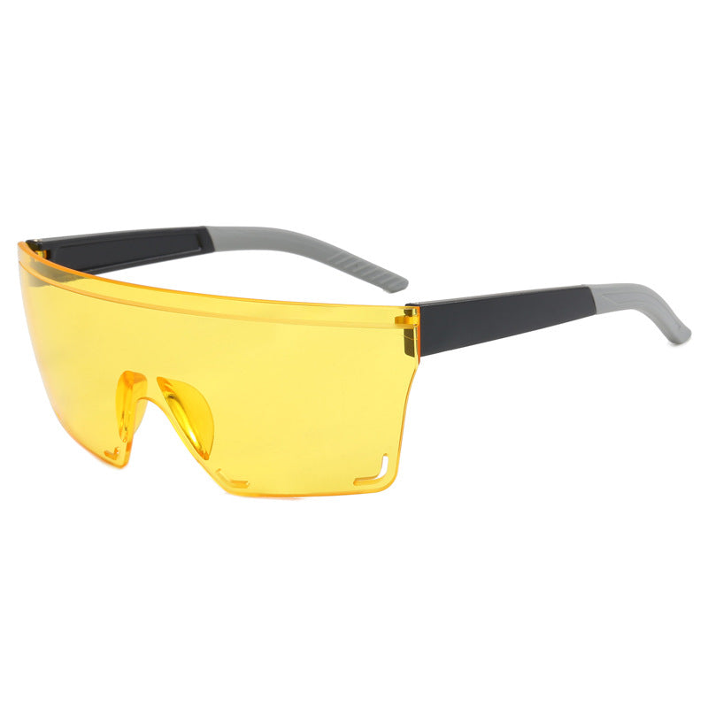 (12 PACK) Wholesale Sports Sunglasses New Arrival Outdoor Sport Cycling Fashion Rimless Unisex Oversized One Piece Trendy 2024 - BulkSunglassesWholesale.com - Black Frame Night Vision Yellow Lens