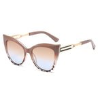 (6 PACK) Wholesale Sunglasses New Arrival Cat Eye Fashion Unique Oversized Women 2025 - BulkSunglassesWholesale.com - Brown Leopard Print Frame Tea Blue Lens