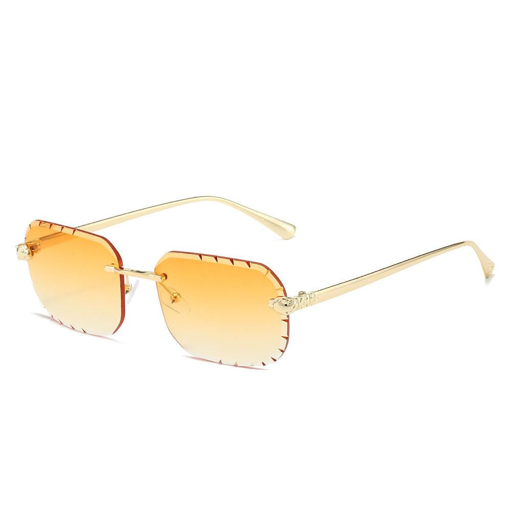 (6 PACK) Wholesale Sunglasses New Arrival Rimless Fashion Square Cut Edge Women 2024 - BulkSunglassesWholesale.com - Gold Frame Gradient Orange Lens