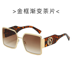 (6 PACK) Wholesale Sunglasses New Arrival Metal Fashion Unisex Oversized Trendy 2024 - BulkSunglassesWholesale.com - Gold Frame Gradient Tea Lens