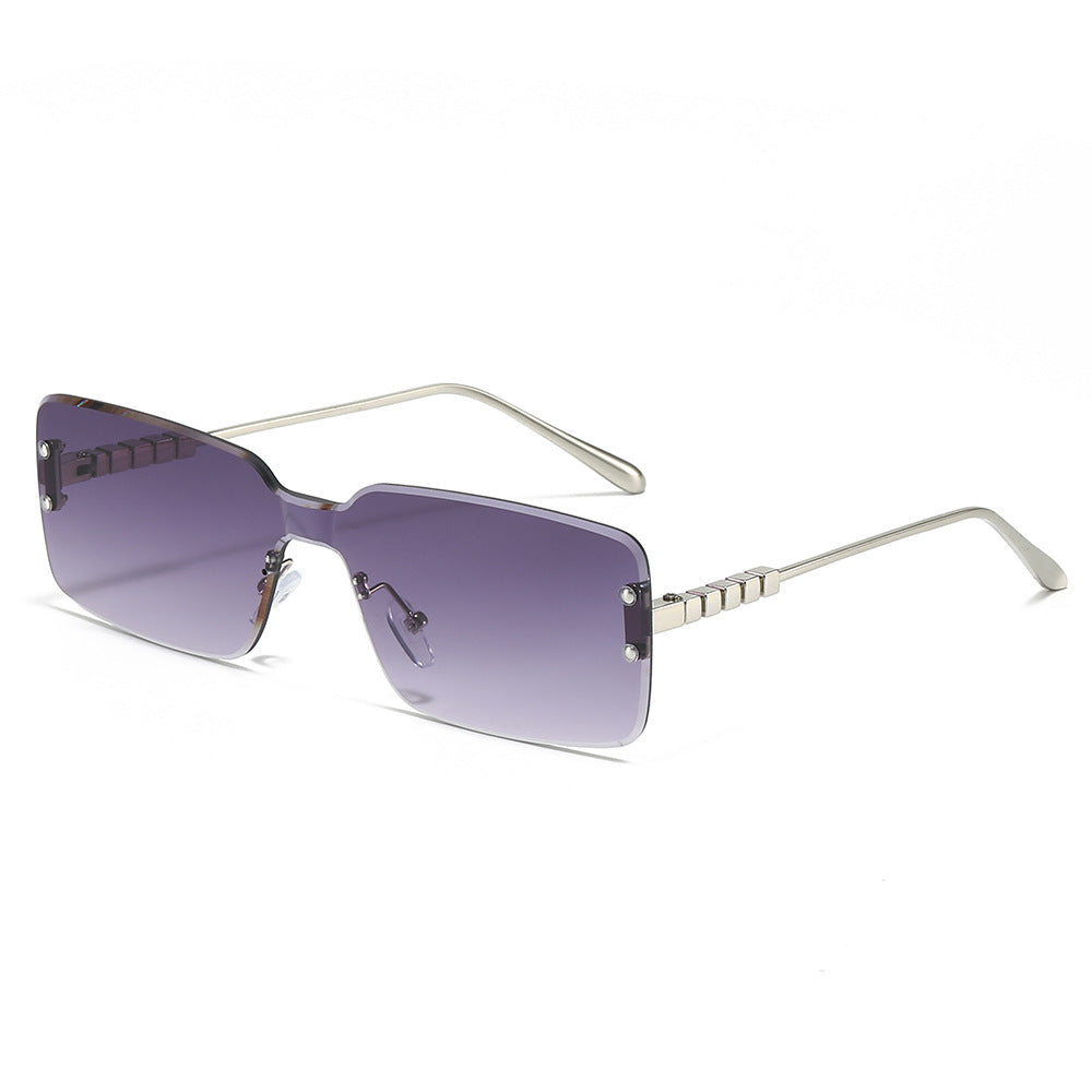 (6 PACK) Wholesale Sunglasses New Arrival Rimless Square Fashion Unique Square 2025 - BulkSunglassesWholesale.com - Silver Frame Gradient Black Lens