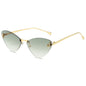 (6 PACK) Wholesale Sunglasses Rimless Triangle Cat Eye Fashion Unique Metal 2024 - BulkSunglassesWholesale.com - Gold Frame Gradient Green Lens