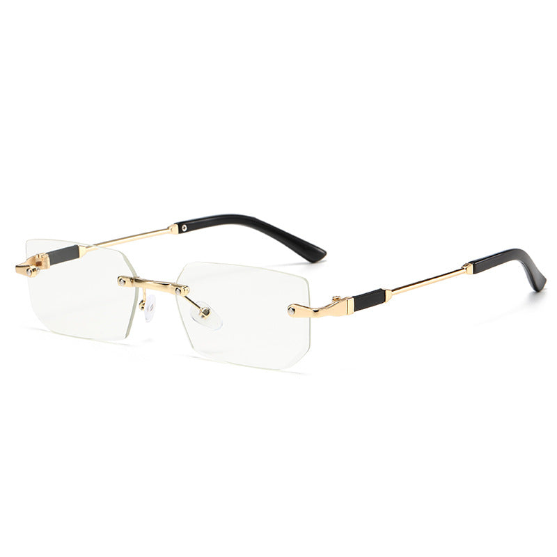 (6 PACK) Wholesale Sunglasses Rimless Polygon Cut Edge Fashion Trendy 2024 - BulkSunglassesWholesale.com - Gold Frame White