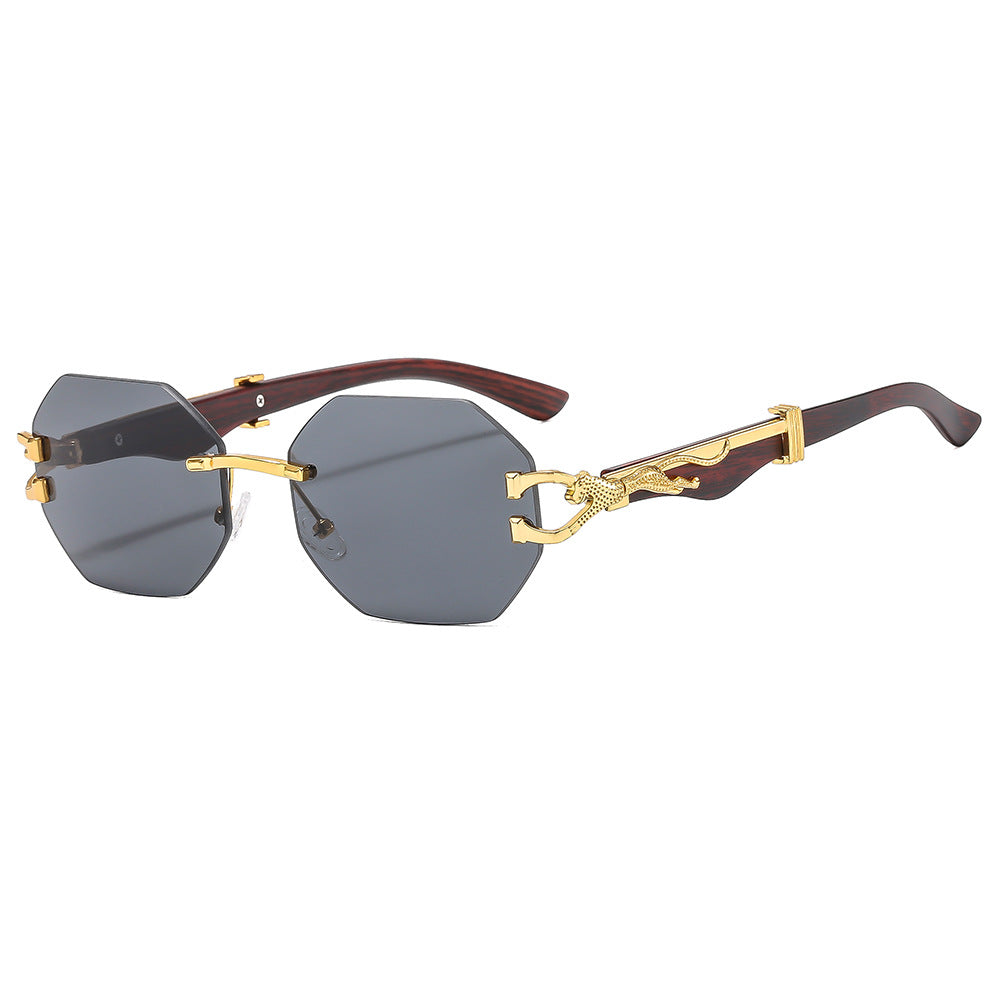 (6 PACK) Wholesale Sunglasses Rimless Cut Edge Fashion Square Trendy 2024 - BulkSunglassesWholesale.com - Gold Frame Black Lens