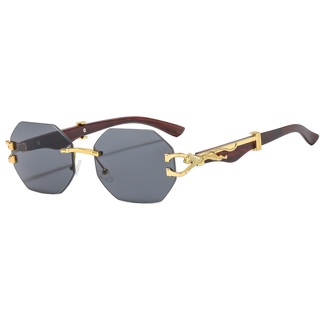 (6 PACK) Wholesale Sunglasses Rimless Cut Edge Fashion Square Trendy 2024 - BulkSunglassesWholesale.com - Gold Frame Black Lens Hover Image