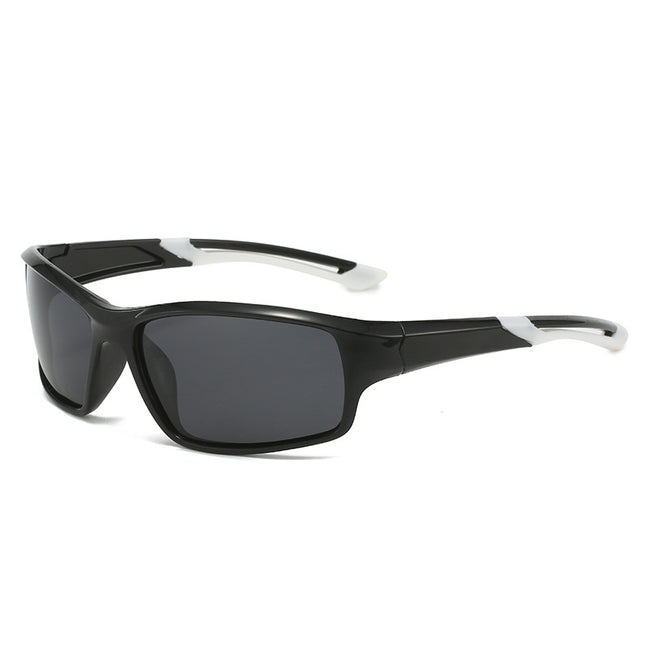 (12 PACK) Wholesale Sports Sunglasses Unisex New Arrival Polarized Night Vision Cycling Outdoor Sport 2024 - BulkSunglassesWholesale.com - Shiny Black White Temple Black Lens Hover Image