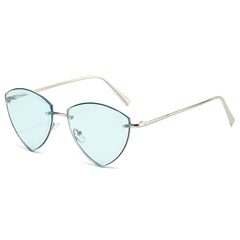 (6 PACK) Wholesale Sunglasses New Arrival Unique Metal Small Triangle Rimless Cut Edge Hip Hop 2024 - BulkSunglassesWholesale.com - Silver Frame Blue Lens