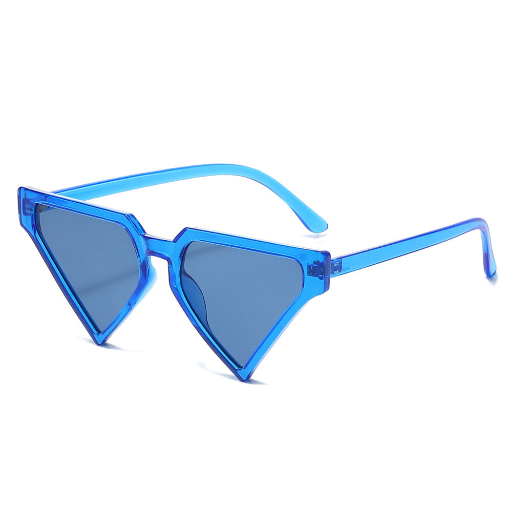 (6 PACK) Wholesale Sunglasses New Arrival Fashion Unique Hip Hop Triangle Jelly 2025 - BulkSunglassesWholesale.com - Blue Frame Blue Black Lens