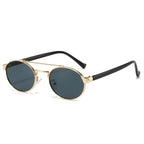 (6 PACK) Wholesale Sunglasses New Arrival Double Bridge Unique Oval 2024 - BulkSunglassesWholesale.com - Gold Frame Black Lens