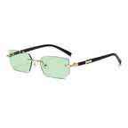 (6 PACK) Wholesale Sunglasses New Arrival Rimless Fashion Trendy Cut Edge 2024 - BulkSunglassesWholesale.com - Gold Frame Green Lens