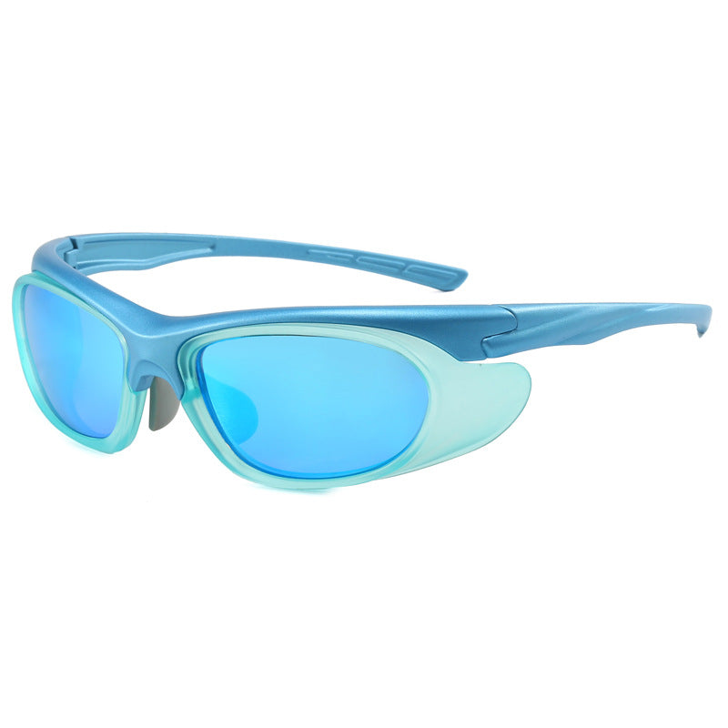 (12 PACK) Wholesale Sports Sunglasses Unique New Arrival Women Outdoor Sport Cycling 2024 - BulkSunglassesWholesale.com - Blue Frame Blue Mirrored