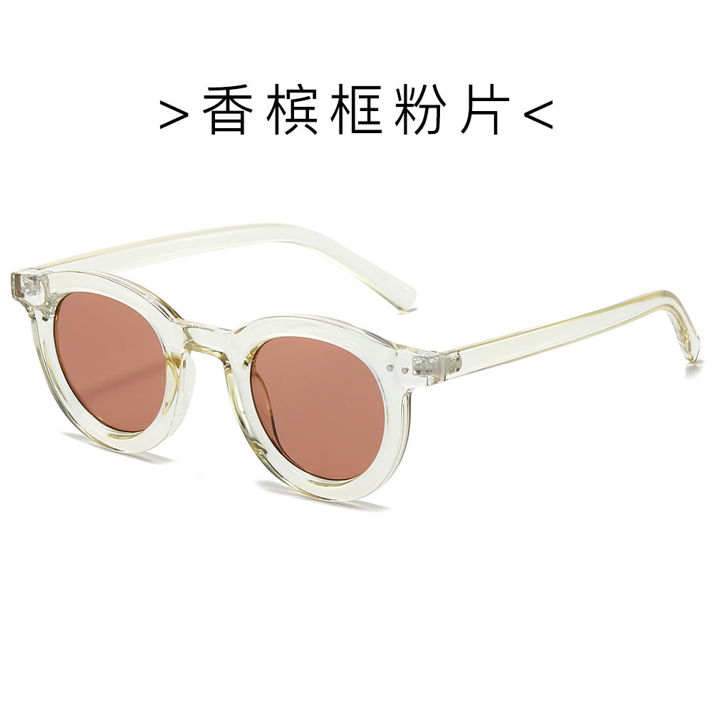 (6 PACK) Wholesale Sunglasses New Arrival Fashion Rivet Korean Unique Vintage Street 2024 - BulkSunglassesWholesale.com - Champagne Frame Pink Lens