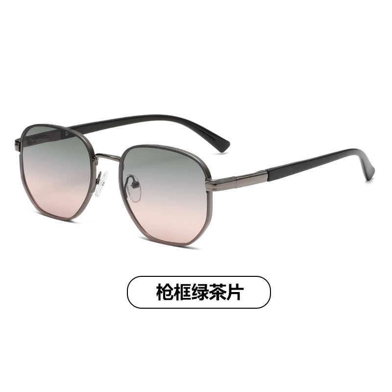 (6 PACK) Wholesale Sunglasses Small Trendy Street Vintage 2024 - BulkSunglassesWholesale.com - Gunmetal Frame Green Tea Lens