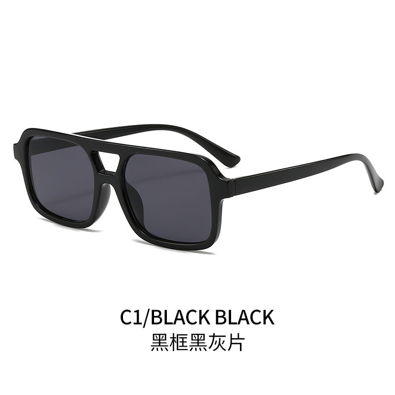 (6 PACK) Wholesale Sunglasses Double Bridge Women Fashion Trendy Square Street Vintage 2024 - BulkSunglassesWholesale.com - Black Frame Black Black Lens