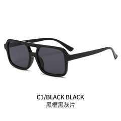 (6 PACK) Wholesale Sunglasses Double Bridge Women Fashion Trendy Square Street Vintage 2024 - BulkSunglassesWholesale.com - Black Frame Black Black Lens
