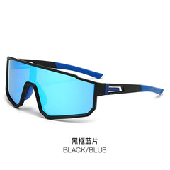 (12 PACK) Wholesale Sports Sunglasses New Arrival Fashion Sport Polarized Women Outdoor Cycling One Piece 2024 - BulkSunglassesWholesale.com - Black Frame Blue Lens