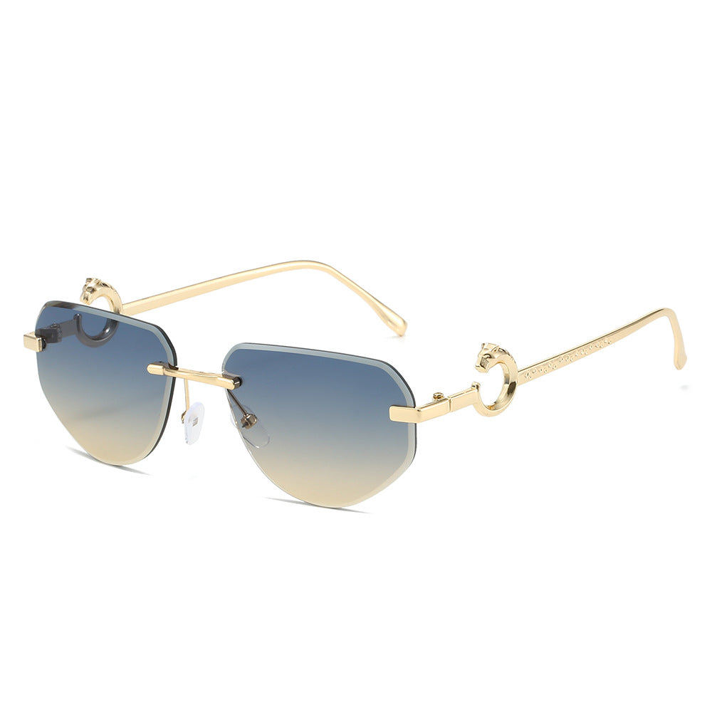 (6 PACK) Wholesale Sunglasses New Arrival Rimless Unique Metal Fashion Cut Edge Unisex 2024 - BulkSunglassesWholesale.com - Gold Frame Green Yellow Lens