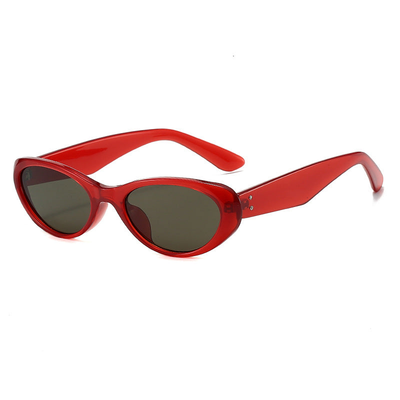 (6 PACK) Wholesale Sunglasses Vintage Cat Eye Korean Square Round Street Fashion 2025 - BulkSunglassesWholesale.com - Red Frame Black Lens