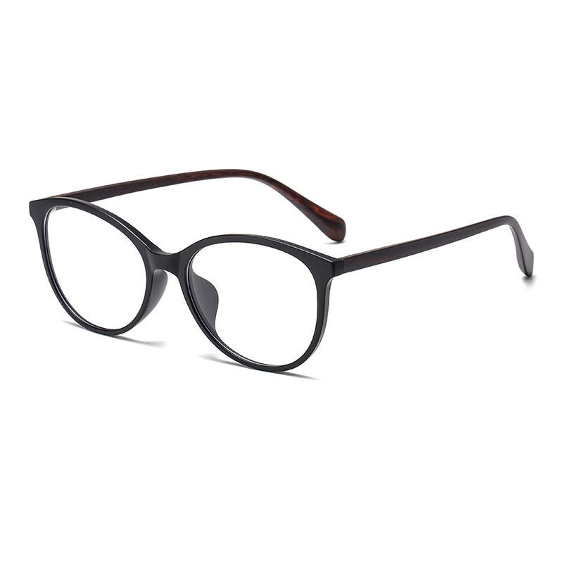 (6 PACK) Wholesale Eyeglasses Frames New Arrival Vintage TR Wood Grain Women Korean Cat Eye Antiblue Light 2025 - BulkSunglassesWholesale.com - Matt Black Frame