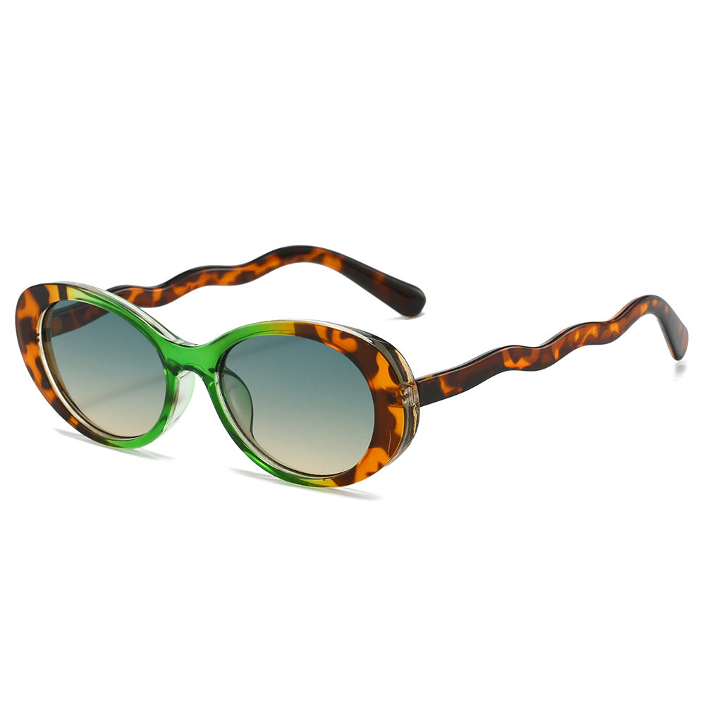 (6 PACK) Wholesale Sunglasses Fashion Oval Vintage Trendy Women 2024 - BulkSunglassesWholesale.com - Green Leopard Print Frame Green Yellow Lens