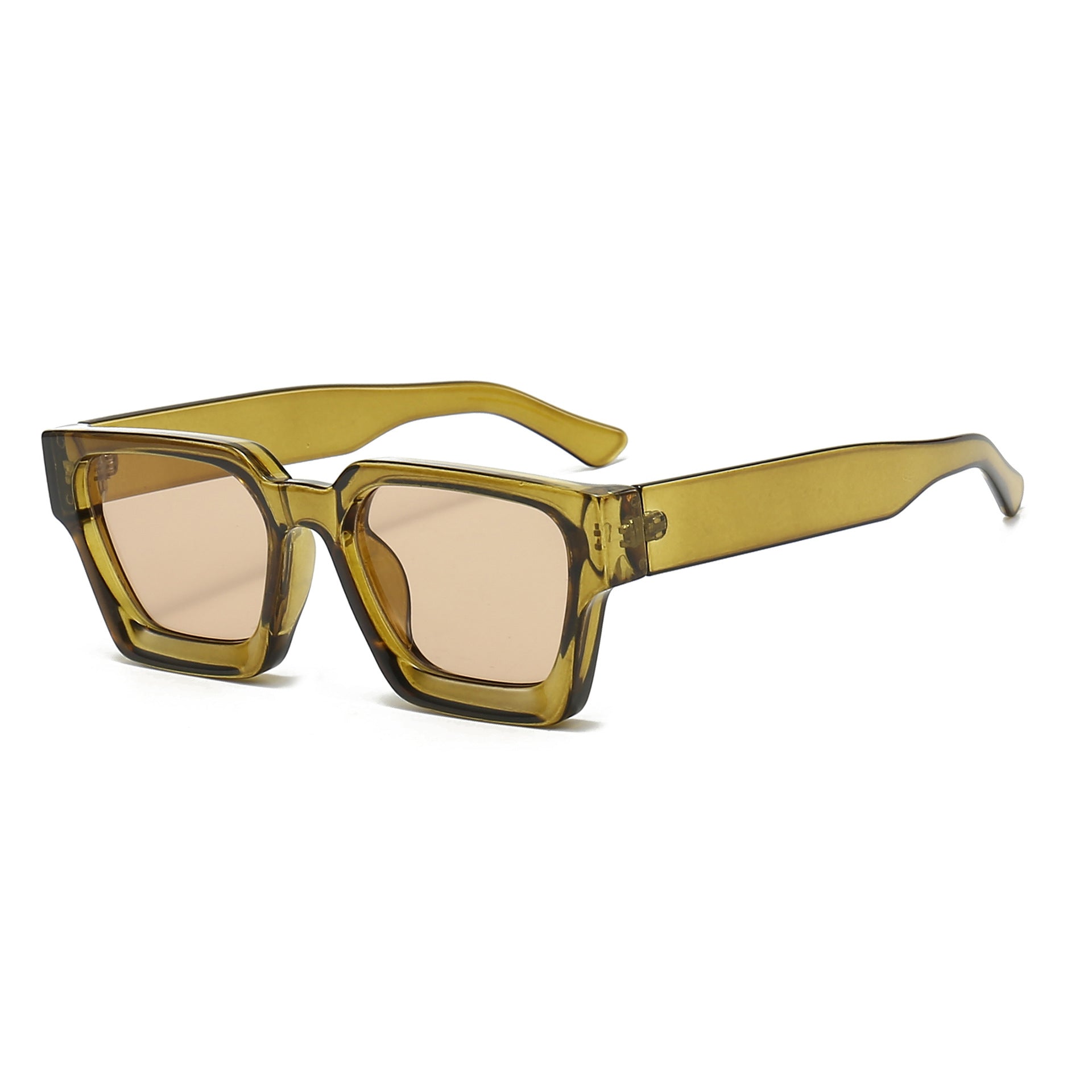 (6 PACK) Wholesale Sunglasses Square New Arrival Trendy Square Unique Oversized 2024 - BulkSunglassesWholesale.com - Green Frame Champagne Lens