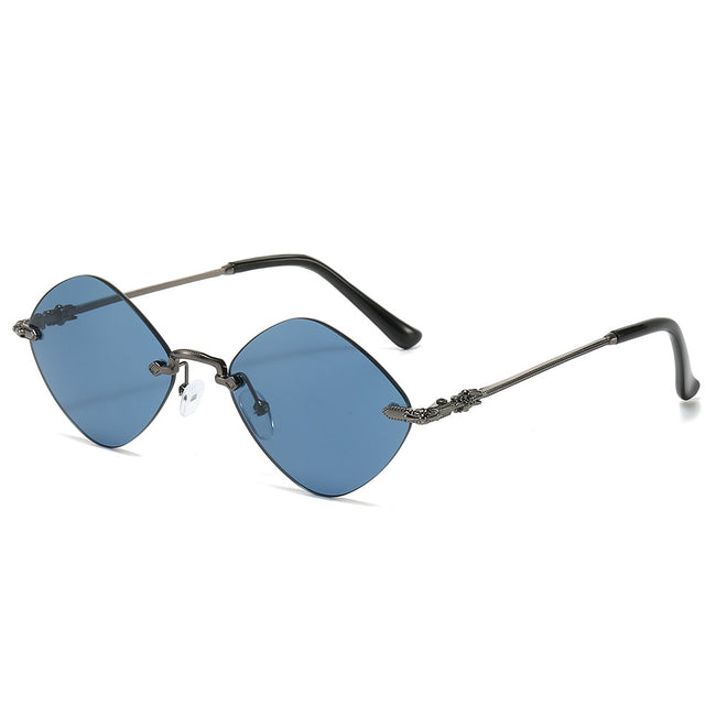(6 PACK) Wholesale Sunglasses Fashion Unique Rimless Women Small 2024 - BulkSunglassesWholesale.com - Gunmetal Black Lens Hover Image