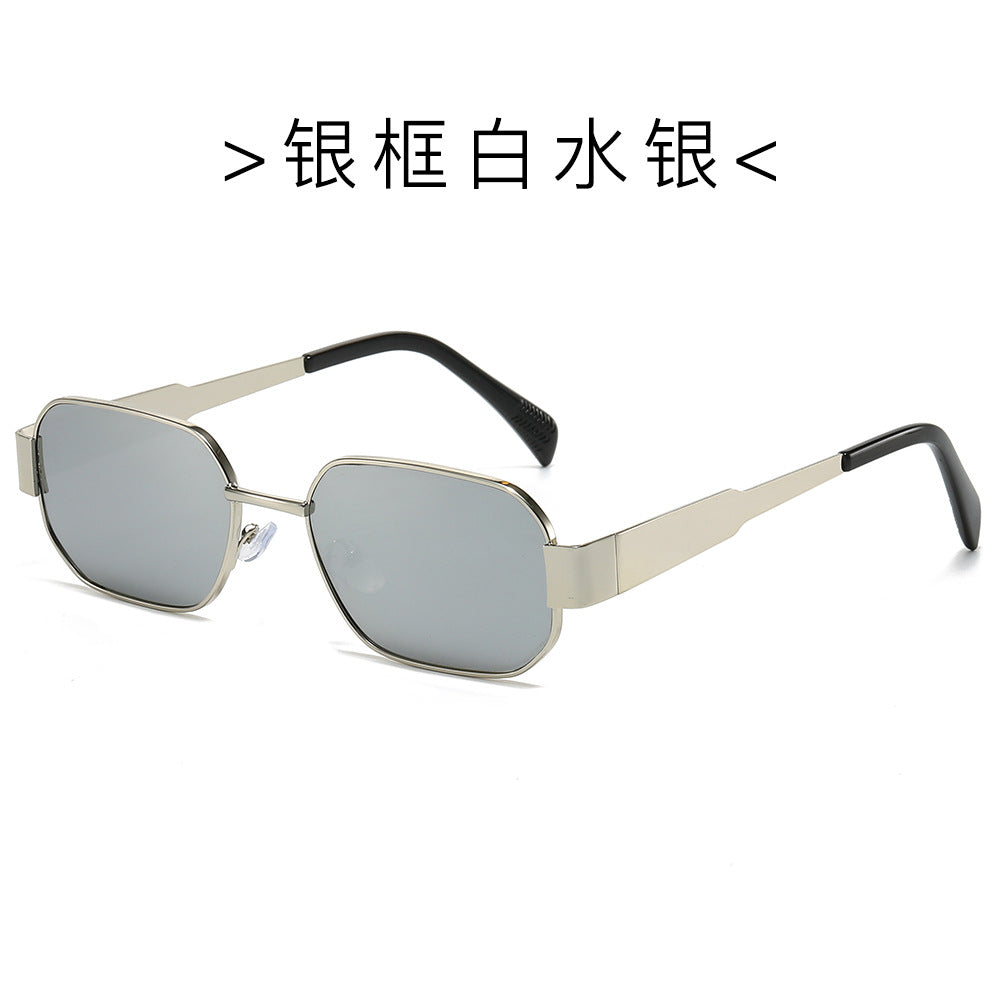 (6 PACK) Wholesale Sunglasses New Arrival Vintage Polygon Metal Women Fashion 2024 - BulkSunglassesWholesale.com - Silver Frame Mirrored Lens