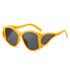 (6 PACK) Wholesale Sunglasses New Arrival Round Oversized Unique Punk Fashion Women 2024 - BulkSunglassesWholesale.com - Yellow Frame Black Lens