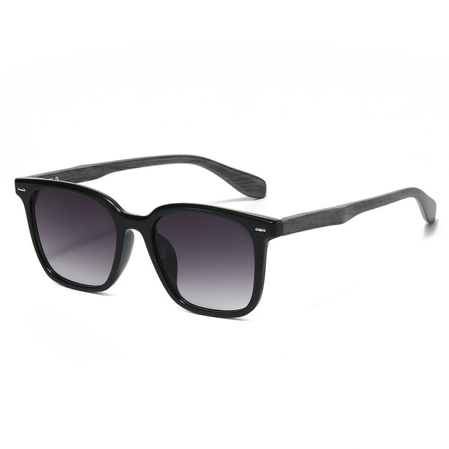 (6 PACK) Wholesale Sunglasses New Arrival Fashion Square Unique Wood Grain Rivet 2025 - BulkSunglassesWholesale.com - Black Frame Gradient Black Lens Hover Image