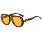 (6 PACK) Wholesale Sunglasses Vintage Oval Street Trendy Outdoor Fashion 2025 - BulkSunglassesWholesale.com - Leopard Print Frame Yellow Lens