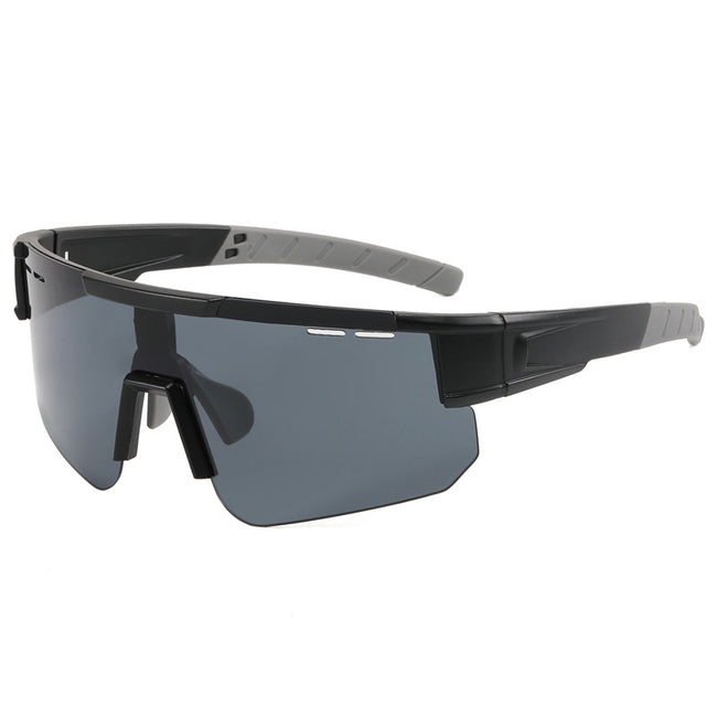 (12 PACK) Wholesale Sports Sunglasses New Arrival Cycling Outdoor Sport One Piece Oversized 2024 - BulkSunglassesWholesale.com - Black Frame Black Lens Hover Image