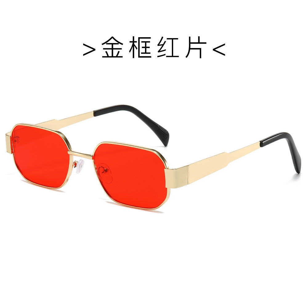 (6 PACK) Wholesale Sunglasses New Arrival Vintage Polygon Metal Women Fashion 2024 - BulkSunglassesWholesale.com - Gold Frame Red Lens