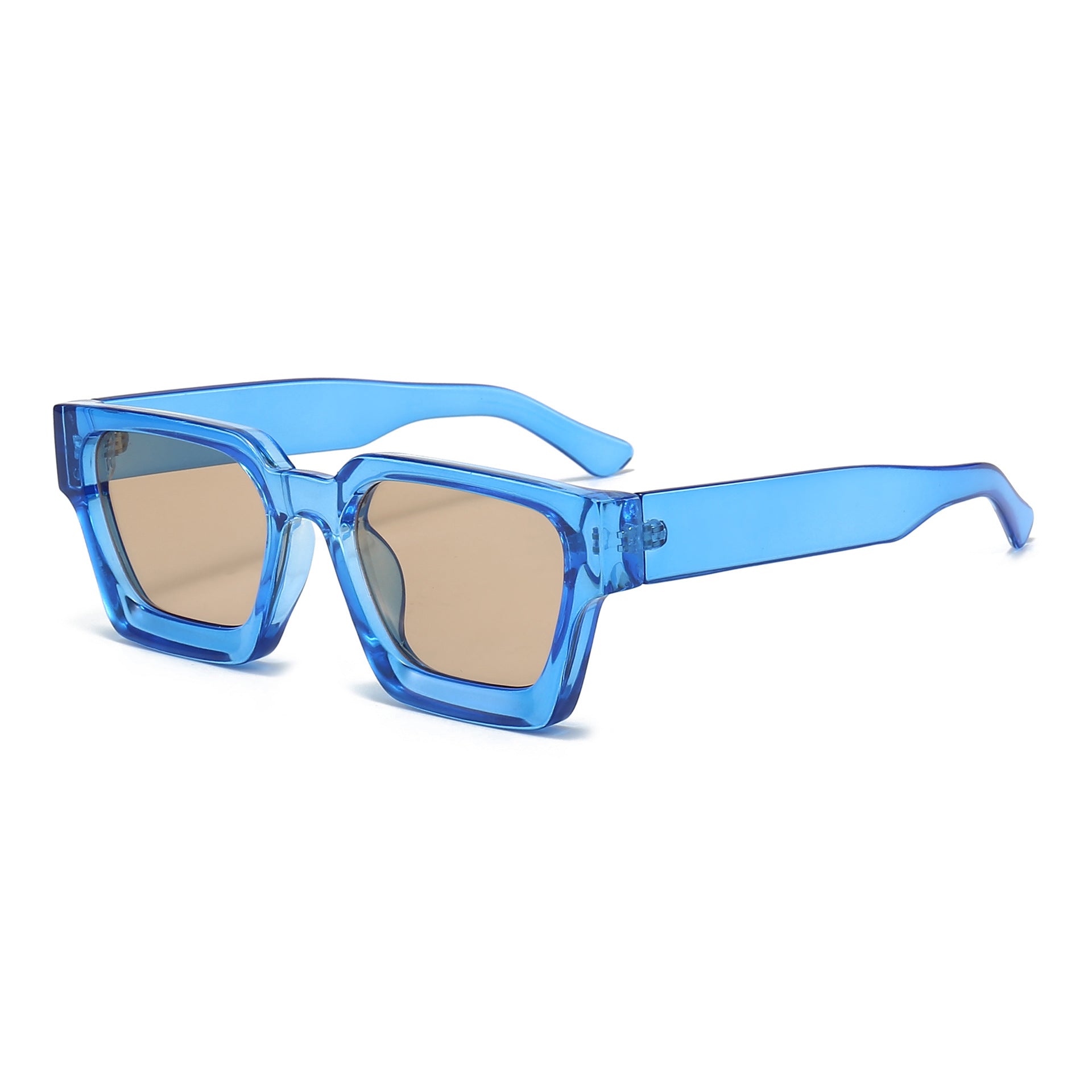 (6 PACK) Wholesale Sunglasses Square New Arrival Trendy Square Unique Oversized 2024 - BulkSunglassesWholesale.com - Clear Blue Frame Champagne Lens