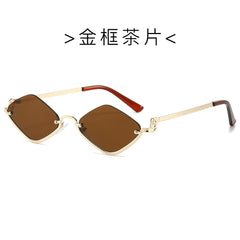 (6 PACK) Wholesale Sunglasses Fashion Metal Semirimless Unisex Trendy Unique 2024 - BulkSunglassesWholesale.com - Gold Frame Tea Lens