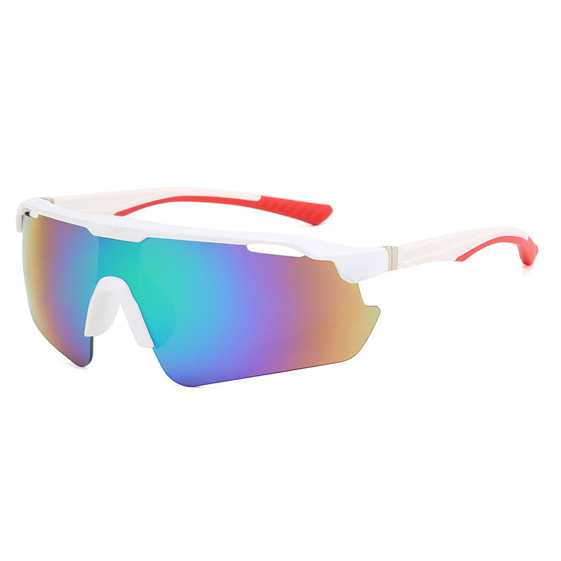 (12 PACK) Wholesale Sports Sunglasses Sport Cycling Women Outdoor New Arrival One Piece Windproof 2024 - BulkSunglassesWholesale.com - White Frame Green Mirrored