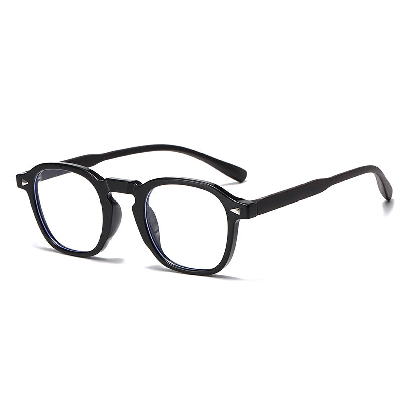 (6 PACK) Wholesale Eyeglasses Frames New Arrival Antiblue Light Fashion Rivet Korean Wood Grain Small Trendy 2025 - BulkSunglassesWholesale.com - Shiny Black Frame