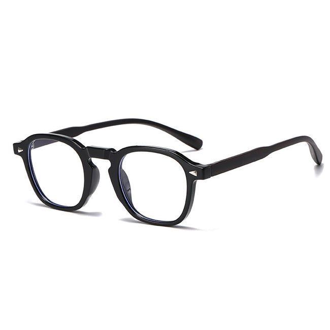 (6 PACK) Wholesale Eyeglasses Frames New Arrival Antiblue Light Fashion Rivet Korean Wood Grain Small Trendy 2025 - BulkSunglassesWholesale.com - Shiny Black Frame Hover Image